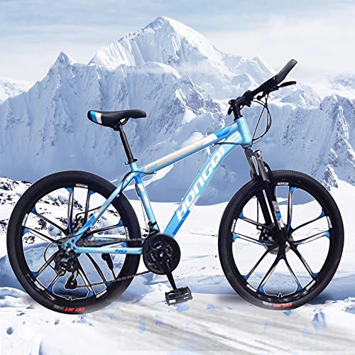 Mountain Bike : 26-inch 21-Speed Men's Mountain Bike, High-Carbon Steel Hard-Tail Mountain Bike, Mountain Bike With Full Suspension Adjustable Seat (Ocean Blue)
