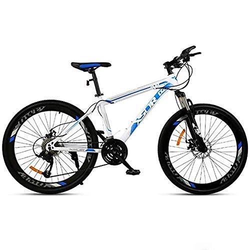 Mountain Bike : 26 Inch 24 Speed Mountain Bik High Carbon Steel Frame Road Bike Double Disc Brake for Adult Men And Women Beach Snow Bicycles Blue