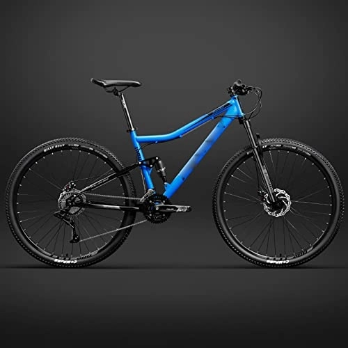 Mountain Bike : 26 Inch Bicycle Frame Full Suspension Mountain Bike, Double Shock Absorption Bicycle Mechanical Disc Brakes Frame (Blue 24 Speeds)