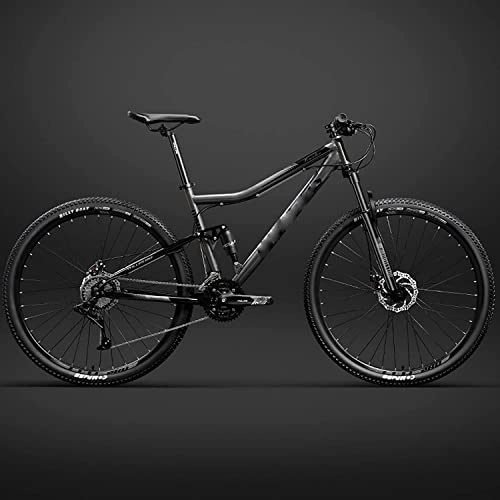 Mountain Bike : 26 Inch Bicycle Frame Full Suspension Mountain Bike, Double Shock Absorption Bicycle Mechanical Disc Brakes Frame (Gray 30 Speeds)