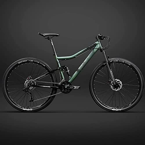 Mountain Bike : 26 Inch Bicycle Frame Full Suspension Mountain Bike, Double Shock Absorption Bicycle Mechanical Disc Brakes Frame (Green 27 Speeds)