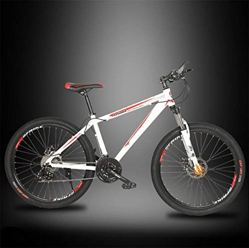 Mountain Bike : 26-inch city mountain bike with dual disc brakes, adult mountain bike, hard tail bike with adjustable seat, thick carbon steel frame, spoke wheels-White_Red
