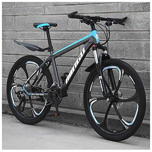 Mountain Bike : 26 Inch Men's Mountain Bikes, High-carbon Steel Hardtail Mountain Bike, Mountain Bicycle with Front Suspension & Adjustable Seat, Dual Disc Brake, 21 speed, Gray Blue 6 Spokes
