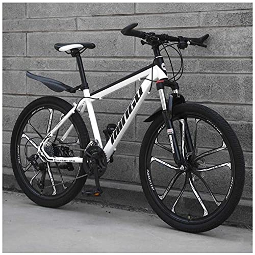 Mountain Bike : 26 Inch Men's Mountain Bikes, High-carbon Steel Hardtail Mountain Bike, Mountain Bicycle with Front Suspension & Adjustable Seat, Dual Disc Brake, 24 speed, White 10 Spokes