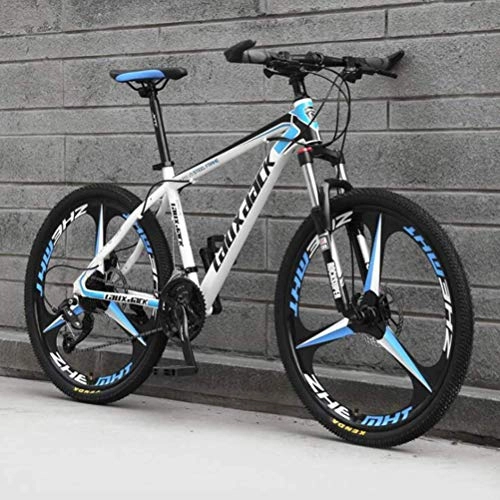 Mountain Bike : 26 Inch Mens Mountain Bike, Dual Suspension Dual Disc Brakes City Road Bicycle (Color : White blue, Size : 24 speed)