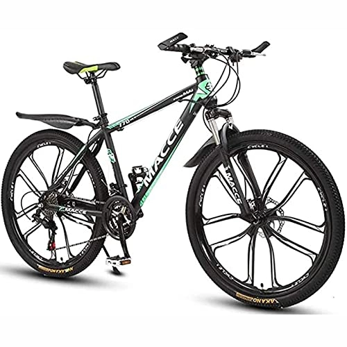 Mountain Bike : 26 Inch Mountain Bike for Adult Mens Womens Bicycle MTB 21 / 24 / 27 Speeds Lightweight Carbon Steel Frame with Front Suspension, Green, 24 Speed