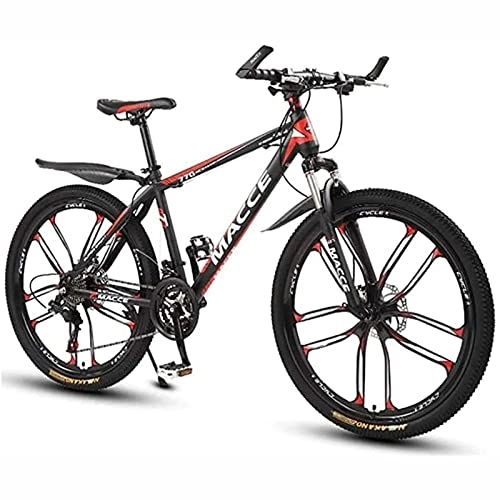 Mountain Bike : 26 Inch Mountain Bike for Adult Mens Womens Bicycle MTB 21 / 24 / 27 Speeds Lightweight Carbon Steel Frame with Front Suspension, Red, 24 Speed