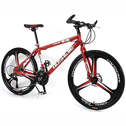 Mountain Bike : 26 Inch Mountain Bike for Women / Men Lightweight 21 / 24 / 27 Speed MTB Adult Bicycles Carbon Steel Frame Front Suspension, Red, 24 Speed
