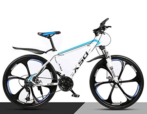 Mountain Bike : 26 Inch Mountain Bike High-carbon Steel City Road Bicycle, Sports Leisure Mens MTB (Color : White blue, Size : 27 speed)