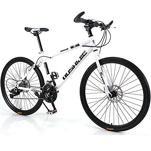 Mountain Bike : 26 Inch Mountain Bike High Carbon Steel Frame 21 / 24 / 27 / 30 Speed Bicycle, Spoke Wheel, Dual Disc Brakes, MTB Bikes for Men / Women, White, 24 Speed