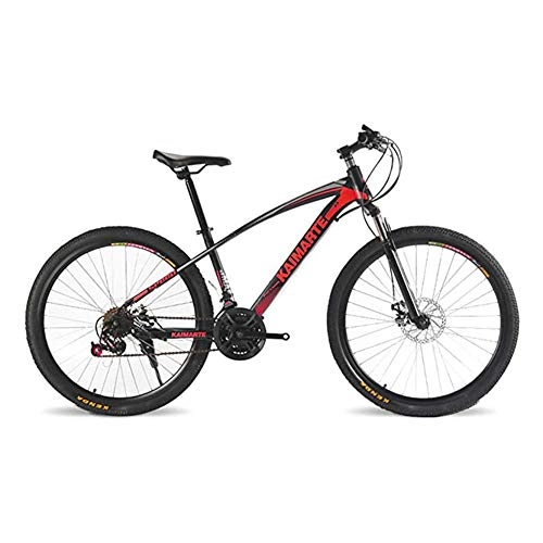 Mountain Bike : 26 Inch Mountain Bike High Carbon Steel Frame Bicycle Double Disc Brakes Bicycle Spoke Wheel Off-Road Bicycle, Adult Men Outdoor Riding, 21Speed 24 Speed27 Speed, Red, 24 Inch 21Speed