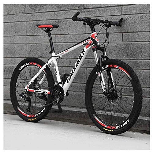 Mountain Bike : 26 Inch Mountain Bike HighCarbon Steel Frame Double Disc Brake and Suspensions 27 Speeds Unisex White