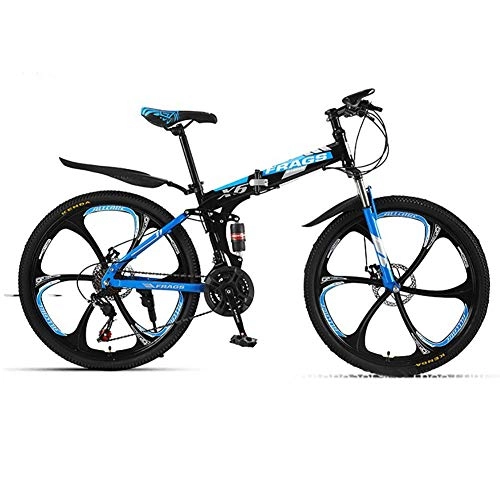 Mountain Bike : 26 Inch Mountain Bike, MTB Bikes, 21-Speed Full Suspension, 6 Knife Wheel, Dual Disc Brake, Lightweight And Durable for Men Women Bike, Blue Black fengong