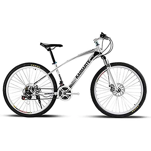 Mountain Bike : 26 Inch Mountain Bikehigh Carbon Steel Framenon-Slip Handledouble Disc Brake Spoke Wheel Off-Road Bicycle Adult Man Outdoor Riding, White, 24 speed