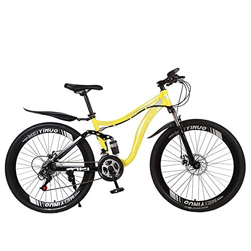 Mountain Bike : 26 Inch Mountain Bikes, Dual Disc Brake Bicycle, High-carbon Steel Frame, Anti-Slip Bikes, Adult Boys Girls Fat Tire Mountain Trail Bike, Yellow, 21 speed