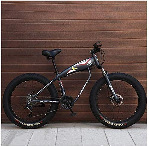 Mountain Bike : 26 Inch Mountain Bikes, Fat Tire Hardtail Mountain Bike, Aluminum Frame Alpine Bicycle, Mens Womens Bicycle with Front Suspension (Color : Grey, Size : 24 Speed Spoke)