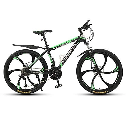 Mountain Bike : 26 Inch Mountain Bikes, High-Carbon Steel Hardtail Mountain Bike, Adult MTB with Mechanical Disc Brakes, 6 Spoke Wheel, 21-Speeds fengong (Color : Black green)