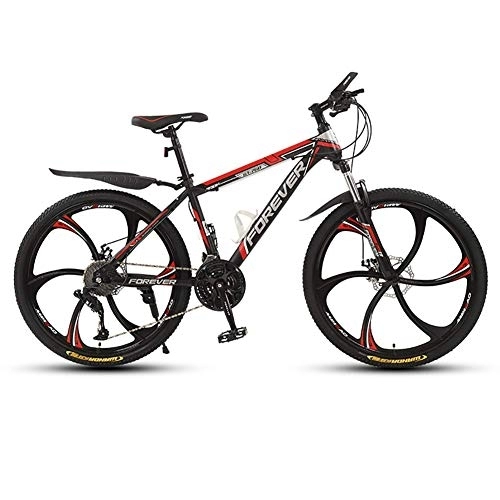 Mountain Bike : 26 Inch Mountain Bikes, High-Carbon Steel Hardtail Mountain Bike, Adult MTB with Mechanical Disc Brakes, 6 Spoke Wheel, 21-Speeds fengong (Color : Black red)