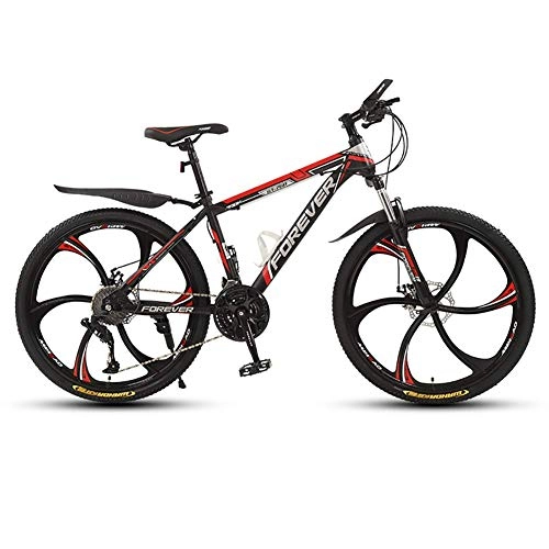 Mountain Bike : 26 Inch Mountain Bikes, High-Carbon Steel Hardtail Mountain Bike, Adult MTB with Mechanical Disc Brakes, 6 Spoke Wheel, 21-Speeds peng (Color : Black red)