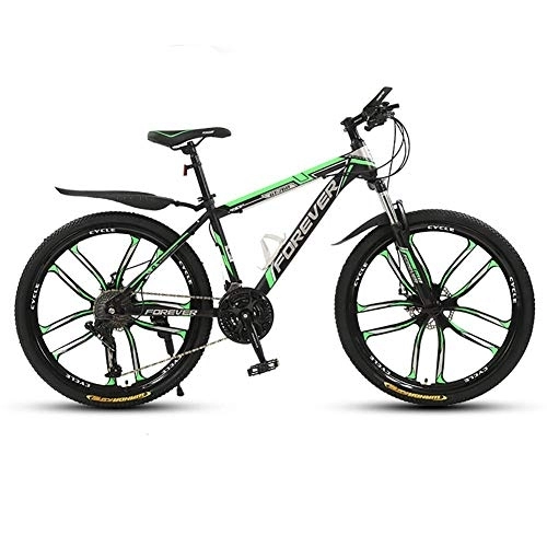 Mountain Bike : 26-Inch Mountain Trail Bike, Adult Mountain Bike, High Carbon Steel Bicycles, 10 Spoke Wheels, 24 Speeds Drivetrain, for Men And Women fengong (Color : Black green)