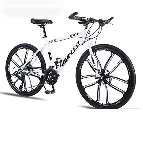Mountain Bike : 26 inches 21-speed mountain bike - double disc brakes for off-road adult students - Ten cutter wheel - Bicycle White-30speed