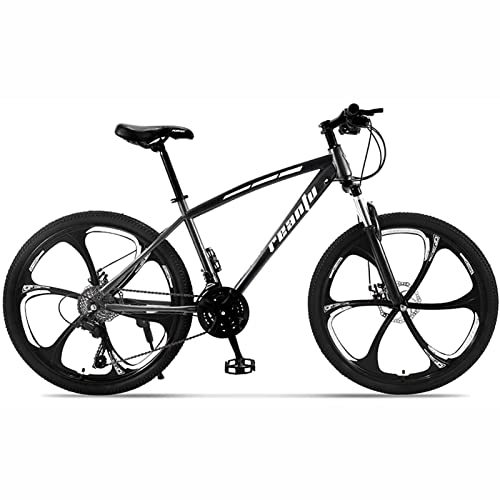 Mountain Bike : 26 Inches Adult Mountain Bike for Men and Women, High-Carbon Steel Frame Bikes 21-30 Speed Wheels Gearshift Front and Rear Disc Brakes Bicycle, Black, 30 Speed