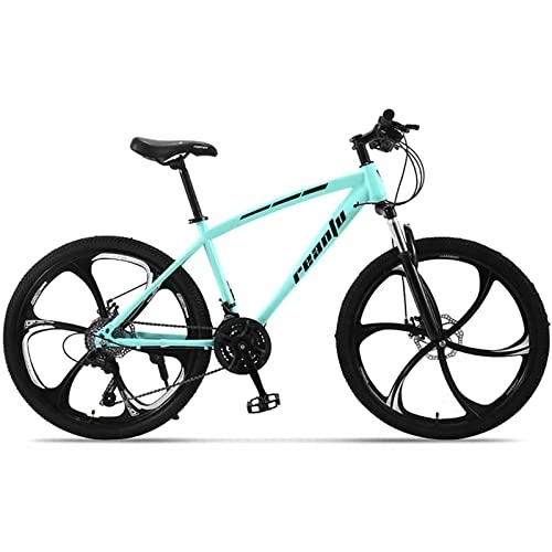 Mountain Bike : 26 Inches Adult Mountain Bike for Men and Women, High-Carbon Steel Frame Bikes 21-30 Speed Wheels Gearshift Front and Rear Disc Brakes Bicycle, Green, 21 Speed