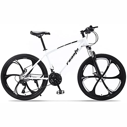 Mountain Bike : 26 Inches Adult Mountain Bike for Men and Women, High-Carbon Steel Frame Bikes 21-30 Speed Wheels Gearshift Front and Rear Disc Brakes Bicycle, White, 21 Speed