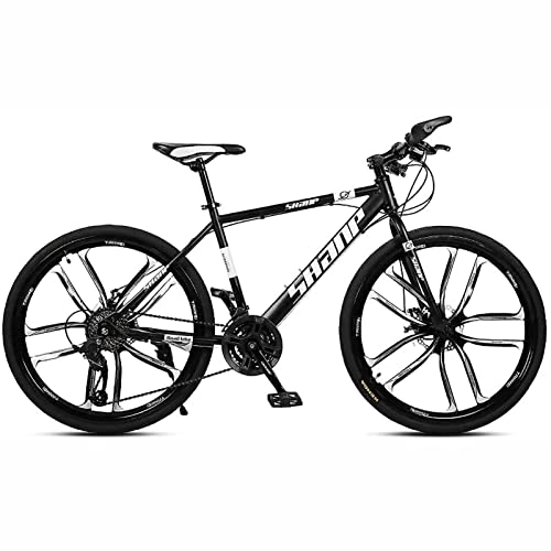 Mountain Bike : 26 Inches Mountain Bike for Men and Women 21 / 24 / 27 / 30 Speed Suspension Fork Anti-Slip Bicycle with Dual Disc Brake and High Carbon Steel Frame, Black, 21 Speed