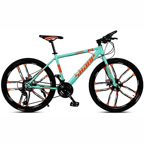 Mountain Bike : 26 Inches Mountain Bike for Men and Women 21 / 24 / 27 / 30 Speed Suspension Fork Anti-Slip Bicycle with Dual Disc Brake and High Carbon Steel Frame, Green, 21 speed