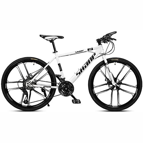 Mountain Bike : 26 Inches Mountain Bike for Men and Women 21 / 24 / 27 / 30 Speed Suspension Fork Anti-Slip Bicycle with Dual Disc Brake and High Carbon Steel Frame, White, 30 Speed