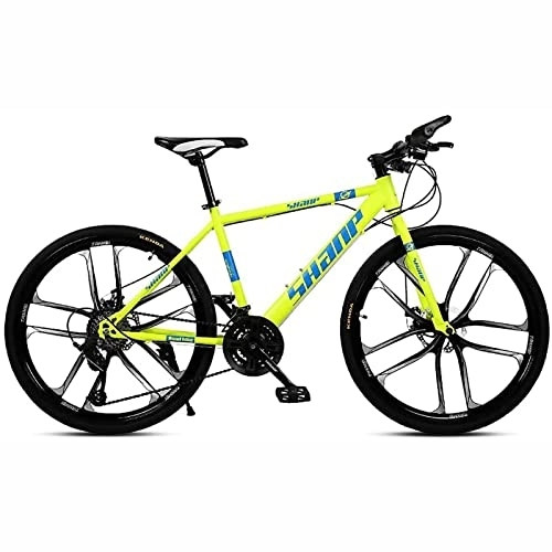 Mountain Bike : 26 Inches Mountain Bike for Men and Women 21 / 24 / 27 / 30 Speed Suspension Fork Anti-Slip Bicycle with Dual Disc Brake and High Carbon Steel Frame, Yellow, 27 speed