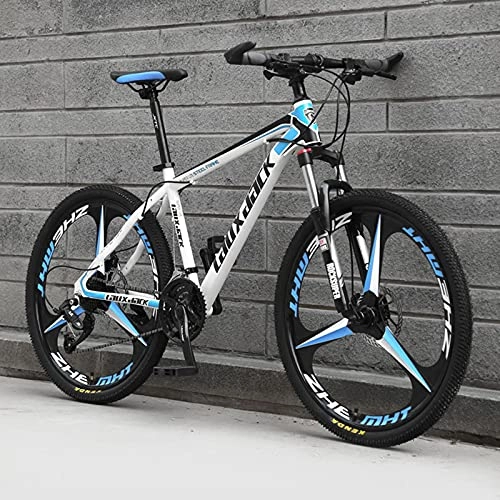 Mountain Bike : 26 Inches Wheels Outroad Bikes, Steel Frame Double Disc Brake Mountain Bicycles, 21-30 Speed MTB Bicycle with Suspension Fork, Full Suspension Road Bike, for Adult Men Women, Blue, 24 speed