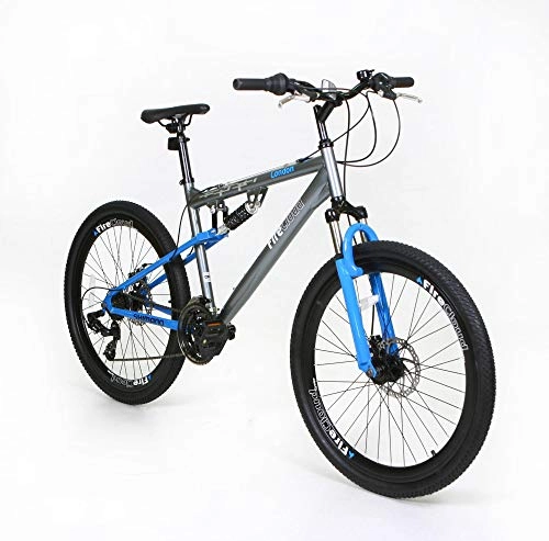 Mountain Bike : 26" LONDON Boys BIKE - Adult Mens FireCloud DISC Bicycle in BLUE (Dual Sus)