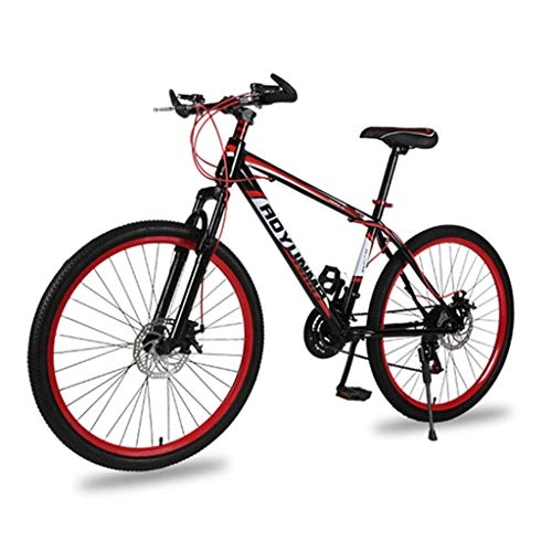 Mountain Bike : 26" Mountain Bike, Carbon Steel Frame Mountain Bicycles, Double Disc Brake and Front Fork, 21 Speed (Color : Red)