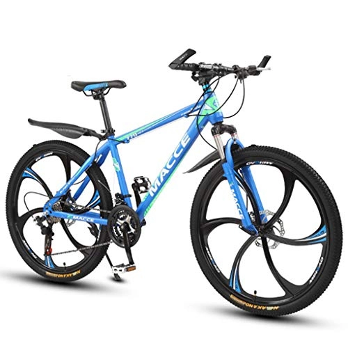 Mountain Bike : 26"Mountain Bike, Carbon Steel Frame Mountain Bicycles, Double Disc Brake and Lockout Front Fork (Color : Blue, Size : 21-speed)