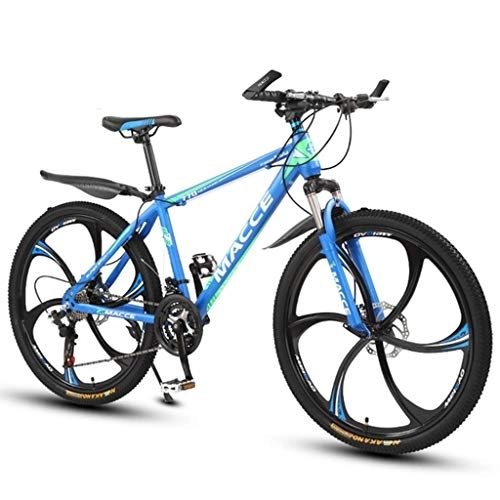 Mountain Bike : 26”Mountain Bike, Carbon Steel Frame Mountain Bicycles, Double Disc Brake and Lockout Front Fork (Color : Blue, Size : 24-speed)