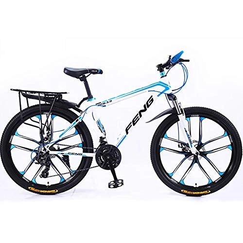 Mountain Bike : 26Inch Bike, High Carbon Steel Mountain Bike, Dual Disc Brakes Mountain Bicycle, Adult Mountain Bike, Outroad Bicycles for Men, white blue, 26inch 27speed