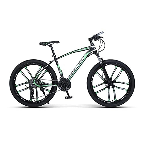 Mountain Bike : 26inch Mountain Bike, 21 / 24 / 27 Speed Bicycle with Full Suspension, Adult Road Offroad City Bike, Full Suspension MTB Cycling Road Racing with Anti-Slip Double Disc Brake for Men Women, Green_21 Speed