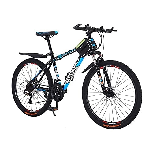 Mountain Bike : 26inch Mountain Bike, 21 / 24 Speed Bicycle with Full Suspension, Adult Road Offroad City Bike, Full Suspension MTB Cycling Road Racing with Anti-Slip Double Disc Brake for Men Women, Black_24 Speed