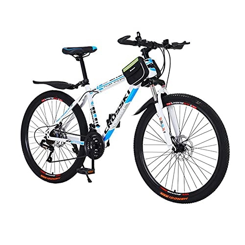Mountain Bike : 26inch Mountain Bike, 21 / 24 Speed Bicycle with Full Suspension, Adult Road Offroad City Bike, Full Suspension MTB Cycling Road Racing with Anti-Slip Double Disc Brake for Men Women, Blue_21 Speed
