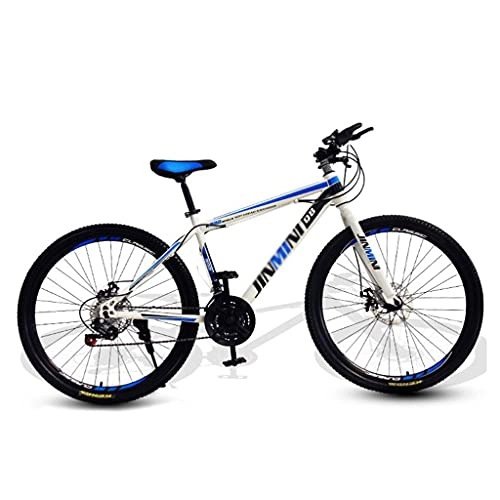 Mountain Bike : 26inch Mountain Bike 21 Speed Double Disc Brake Suspension Fork Aluminum Frame MTB Bicycle For Men & Women Outdoor Racing Cycling(Color:white+blue)