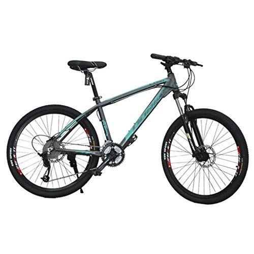 Mountain Bike : 26inch Mountain Bike, Aluminium Alloy Bicycles, 17" Frame, Double Disc Brake and Front Suspension, 27 Speed (Color : Gray+green)