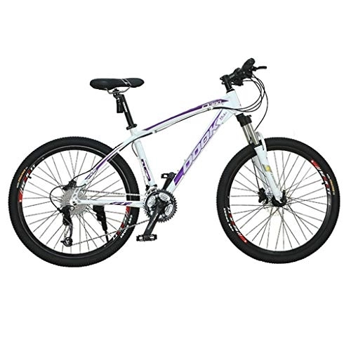 Mountain Bike : 26inch Mountain Bike, Aluminium Alloy Bicycles, 17" Frame, Double Disc Brake and Front Suspension, 27 Speed (Color : White+purple)