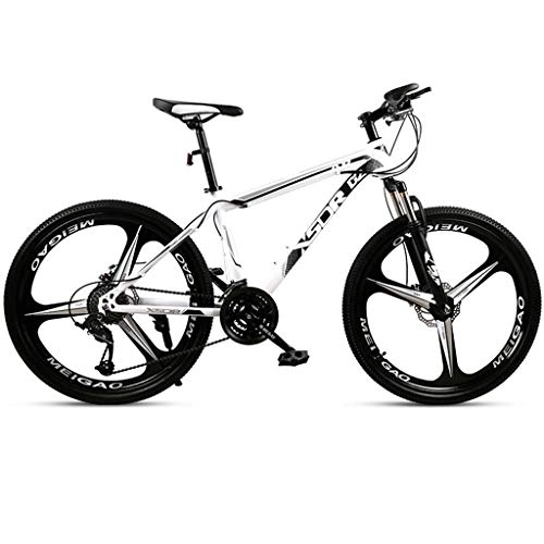 Mountain Bike : 26inch Mountain Bike, Carbon Steel Frame Hard-tail Bicycles, Dual Disc Brake and Front Suspension, 21-speed, 24-speed, 27-speed (Color : Black+White, Size : 24-speed)