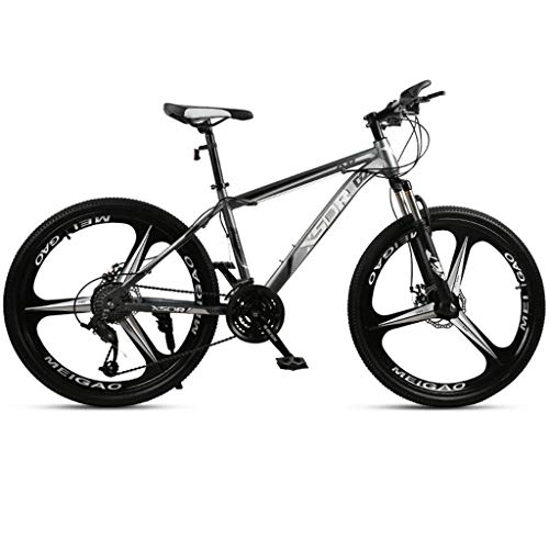 Mountain Bike : 26inch Mountain Bike, Carbon Steel Frame Hard-tail Bicycles, Dual Disc Brake and Front Suspension, 21-speed, 24-speed, 27-speed (Color : Gray, Size : 27-speed)