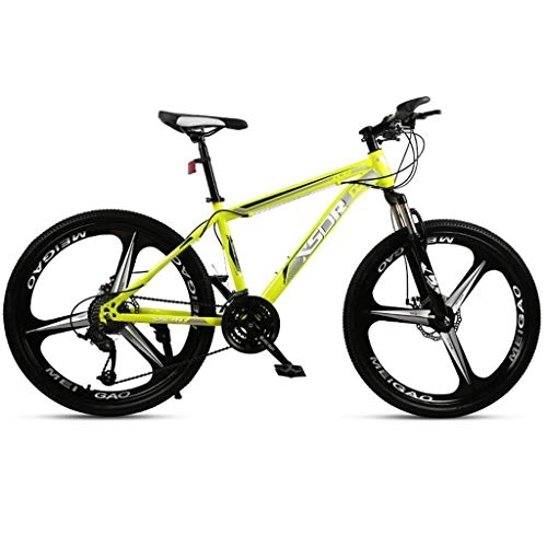 Mountain Bike : 26inch Mountain Bike, Carbon Steel Frame Hard-tail Bicycles, Dual Disc Brake and Front Suspension, 21-speed, 24-speed, 27-speed (Color : Yellow, Size : 21-speed)