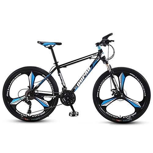 Mountain Bike : 26inch Mountain Bike, Hardtail Mountain Bicycles, Double Disc Brake and Front Suspension, 26inch Wheel, Carbon Steel Frame (Color : Black+Blue, Size : 27-speed)