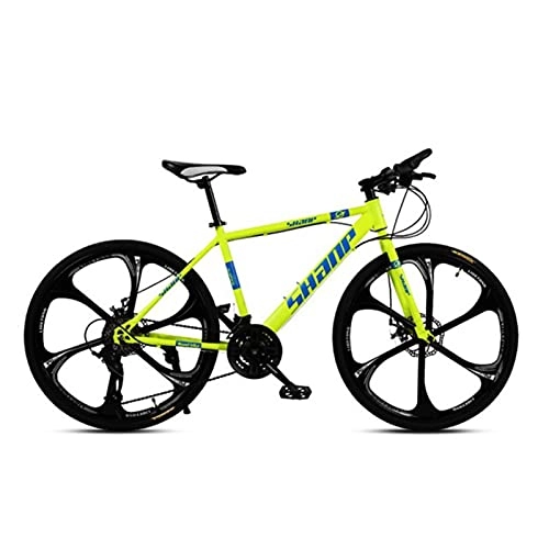 Mountain Bike : 26inch Wheels Mountain Bike Daul Disc Brakes Mens Bicycle Front Suspension MTB(Size: 24-speed, Color:Yellow)