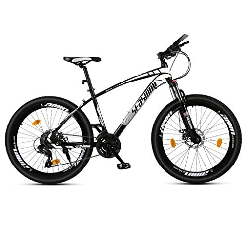 Mountain Bike : 26Mountain Bike, Carbon Steel Frame Mountain Bicycles, Double Disc Brake and Front Fork, 26inch Wheels (Color : Black+White, Size : 21 Speed)